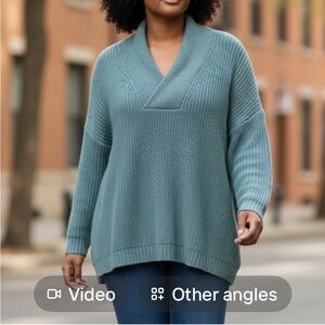 Talbots Shawl Collar Lightweight knit  Aqua Blue V-Neck Sweater New size 3X